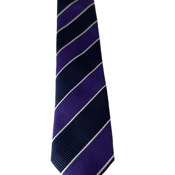 Charles Tyrwhitt Men’s 100% Silk Purple and Black Repp necktie London 58 inch - Picture 2 of 5